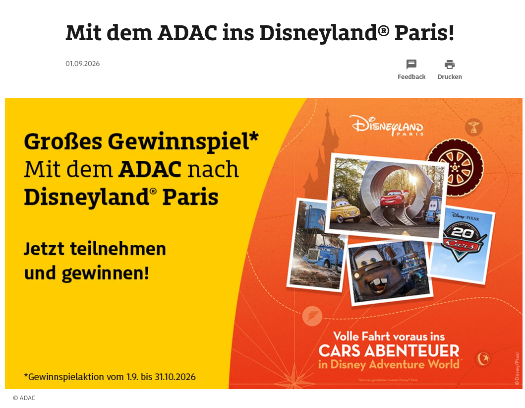 ADAC - 10 Familienaufenthalte für 4 Personen in Disneyland® Paris