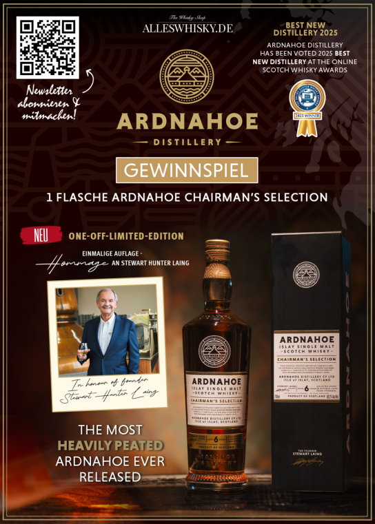 alleswhisky - den aussergewöhnlichen Ardnahoe Chairman's Selektion Whisky von einer der jüngsten Brennereien auf Islay/Schottland - 1 Flasche