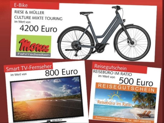 Dolce Vita - Ein E-Bike im Wert von 4.200 €, Smart-TV, Reisegutschein über 500 € und mehr Gutscheine