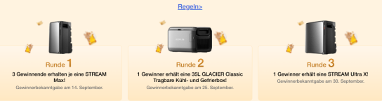 ecoflow - 3x je ein STREAM Max Balkonkraftwerk (549€), 1x eine 35L GLACIER Classic Tragbare Kühl- und Gefrierbox (549€), 1x ein STREAM Ultra X Balkonkraftwerk (1000€)