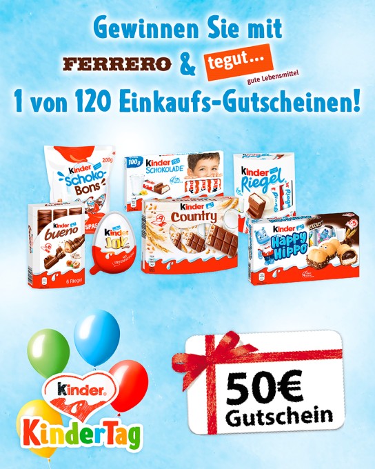 Ferrero - 120 x 1 Einkaufsgutschein von Tegut im Wert von 50€