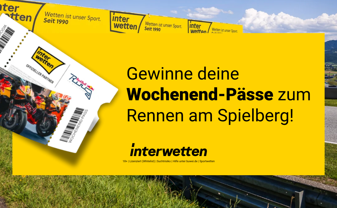 Interwetten: 1 x 2 Wochenend-Pässe mit Tribünenplätzen für das MotoGP-Rennwochenende in Spielberg (Österreich)