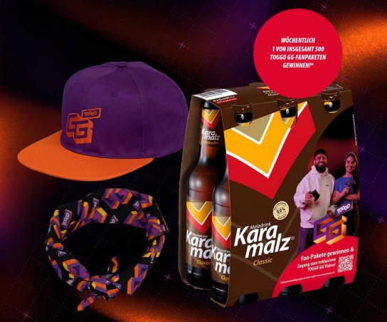 Karamalz - 500 x 1 Toggo-GG-Fanpaket (Karamalz Flaschensixpack, TOGGO GG Cap und TOGGO GG Bandana)