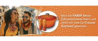 Sektkellerei Faber GmbH - zweimal ein Le Creuset-Set – Runder Bräter aus Gusseisen 26 cm / 5.3L, Ofenrot – Salzmühle 21 cm, Ofenrot – Pfeffermühle 21 cm, Ofenrot