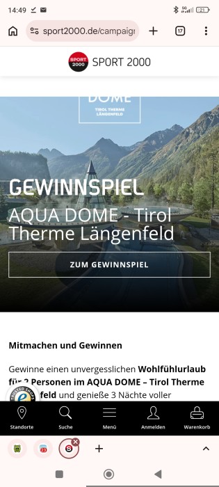 Sport2000 - Wohlfühlurlaub für 2 Personen im AQUA DOME – Tirol Therme Längenfeld und genieße 3 Nächte voller Entspannung