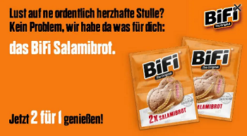 Bifi: 2 Salamibrote mit 50 % Sofortrabatt Bifi: 2 Salamibrote mit 50 % Sofortrabatt