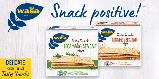 Wasa Tasty Snacks: 2 Packungen mit 0,50 € Cashback Wasa Tasty Snacks: 2 Packungen mit 0,50 € Cashback