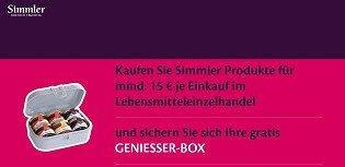 Simmler-Produkte im Wert von 15 € kaufen, eine Genießerbox erhalten Simmler-Produkte im Wert von 15 € kaufen, eine Genießerbox erhalten