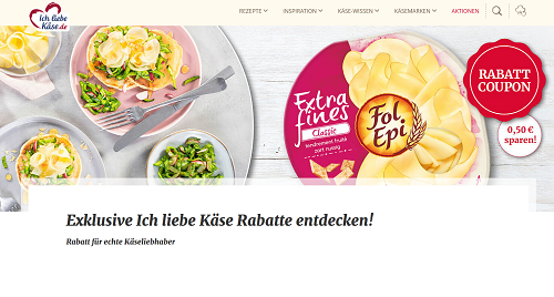 Ich Liebe Käse mit 0,50 € Sofortrabatt Ich Liebe Käse mit 0,50 € Sofortrabatt