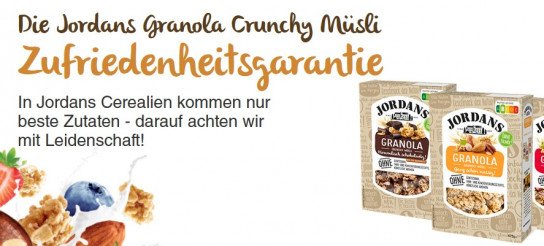 Jordans Granola Crunchy Müsli: zufrieden oder Geld zurück Jordans Granola Crunchy Müsli: zufrieden oder Geld zurück