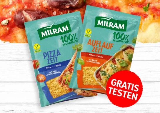 MILRAM Pizza-Zeit oder Auflauf-Zeit (100 % pflanzliche Raspel) gratis testen