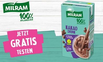 MILRAM 100 % pflanzlich Kakao Drink gratis testen