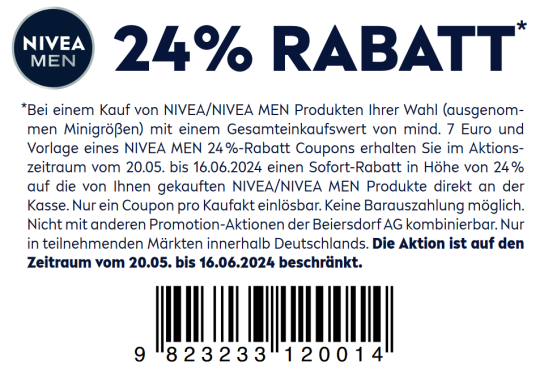 Müller: NIVEA und NIVEA MEN Produkte mit 24 % Sofortrabatt