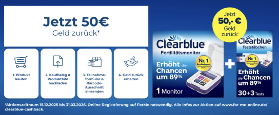 Clearblue Fertilitätsmonitor + Teststäbchen mit 50 € Cashback