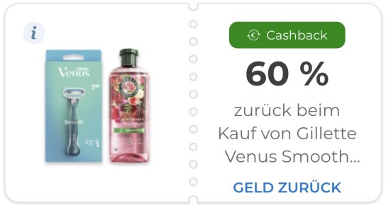 Venus- und Herbal Essences-Aktionsprodukt mit 60 % Cashback