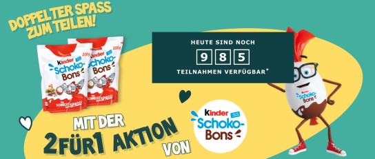 kinder Schoko-Bons 2 für 1 Aktion