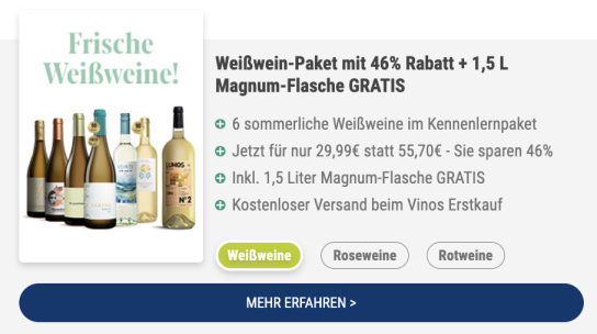 Vinos: Gratis Magnum-Flasche | Weißwein
