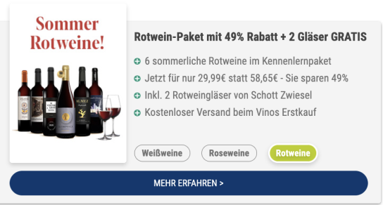 Vinos: Gratis Weingläser | Rotwein