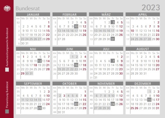 Bundesrat: gratis Taschenkalender & Ferienübersicht 2023