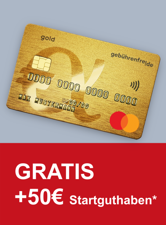Gebührenfreie Mastercard Gold mit 25 € Startguthaben