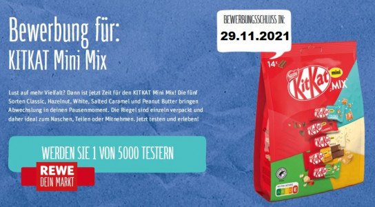 REWE: KITKAT Mini Mix - 5000 Produkttester gesucht REWE: KITKAT Mini Mix - 5000 Produkttester gesucht