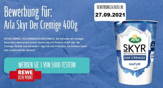 REWE: Arla Skyr Der Cremige 400g - 5.000 Tester gesucht REWE: Arla Skyr Der Cremige 400g - 5.000 Tester gesucht