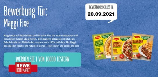 REWE: Maggi Fixe aus 100 % natürlichen zutaten - 10.000 Tester! REWE: Maggi Fixe aus 100 % natürlichen zutaten - 10.000 Tester!