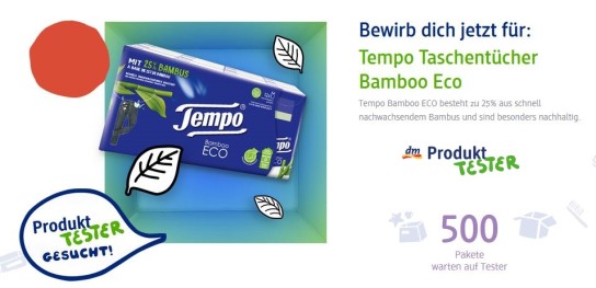 dm Drogerie: 500 Tester für Tempo Taschentücher Bamboo Eco gesucht