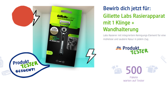 dm Drogerie: 500 Produkttester für Gillette Labs Rasierapparat mit 1 Klinge + Wandhalterung gesucht