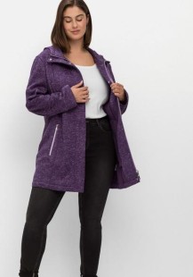 Lange melierte Strickfleecejacke mit Kapuze