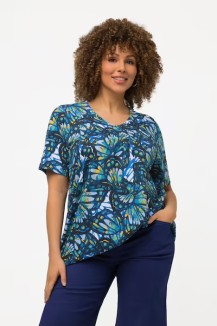 T-Shirt, Schmetterlinge, A-Linie, V-Ausschnitt, Halbarm