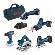Bosch Kombi-Set: GSR 18V-28 + GST 18V-LI S + GWS 18-125V-LI + GKS 18 V-LI + GSA 18 V-LI C + 3 x 4.0Ah GBA + GAL 18V-40 + Werkzeugtasche