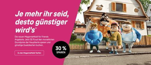 Spare bis zu 30 % Rabatt mit den for Friends-Tarif für Freunde von Telekom Mitarbeitern!