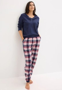 Pyjama mit Rippshirt und Knopfleiste