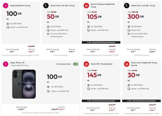 Günstige Angebote für junge Leute zwischen 18 und 28 JahrenMobilfunkanbieter wie Vodafone, o2, die Telekom...