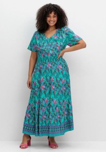 Maxikleid mit Blumendruck und Taillen-Smokbund