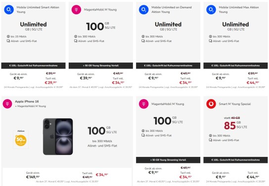 Günstige Angebote für junge Leute zwischen 18 und 28 JahrenMobilfunkanbieter wie Vodafone, o2, die Telekom...