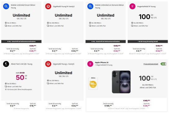 Günstige Angebote für junge Menschen bis 28 JahreFinde die günstigsten Junge-Leute-Specials der Mobilfunkanbieter. DeinHandy bietet...