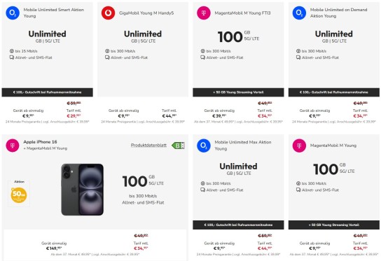 Günstige Angebote für junge Leute zwischen 18 und 28 JahrenMobilfunkanbieter wie Vodafone, o2, die Telekom...
