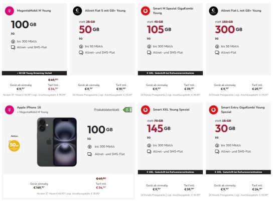 Günstige Angebote für junge Leute zwischen 18 und 28 JahrenMobilfunkanbieter wie Vodafone, o2, die Telekom...